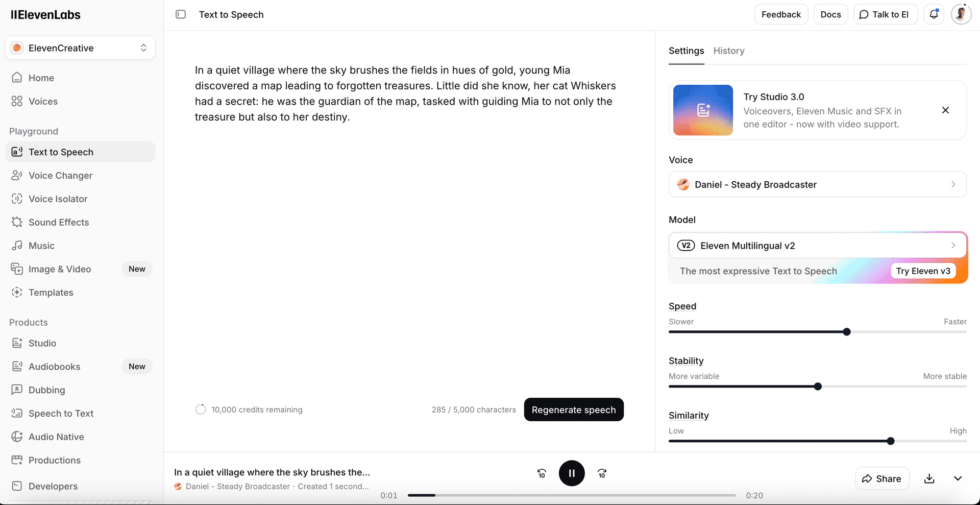 ElevenLabs interface screenshot — AI Voice Generator & Voice Cloning Platform